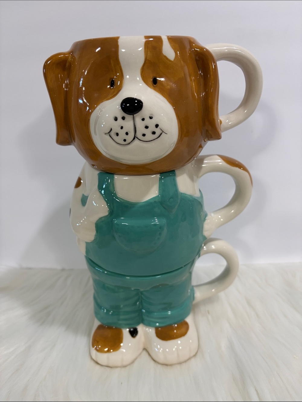 Persina Ceramic Dog Mug Stackable Set in Brown and Teal - Unbranded